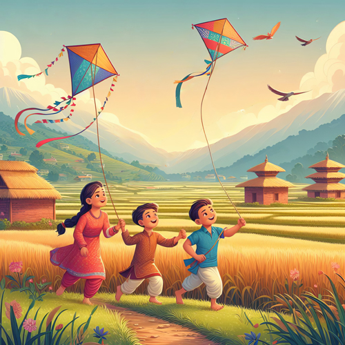 Flying kites in dashain