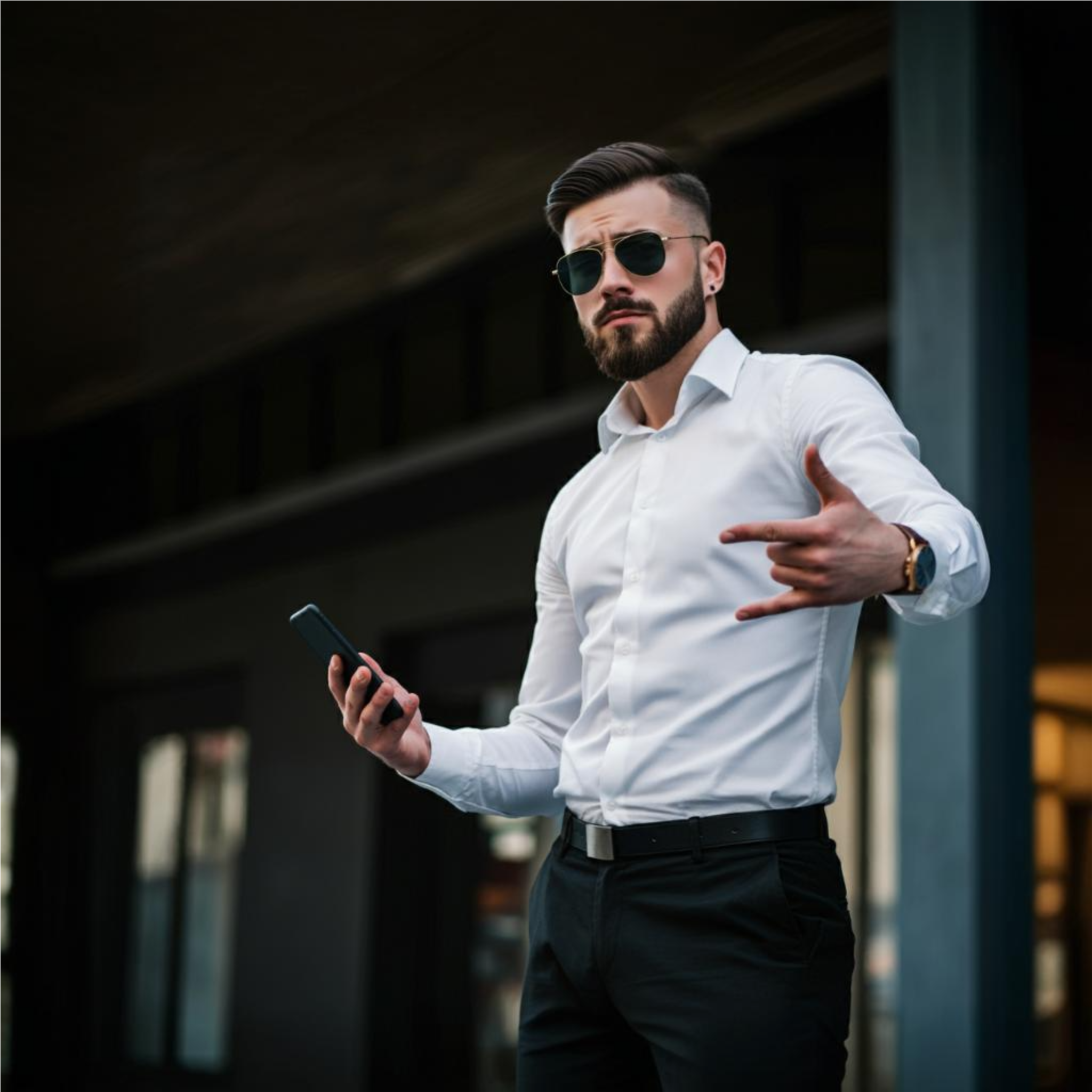 man posing with mobile