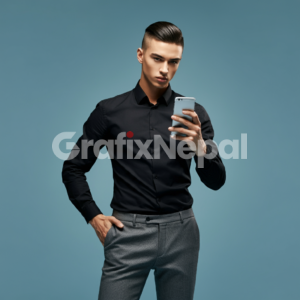 Nepali Model Posing Holding A Mobile Phone