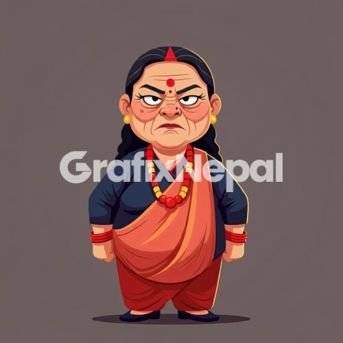 Angry Nepali woman character, Angry Asian Woman, Rage Concept, shouting with anger and negative emotions vector illustration