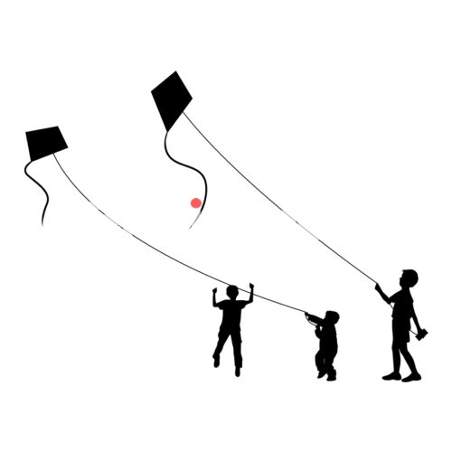 children flying kites