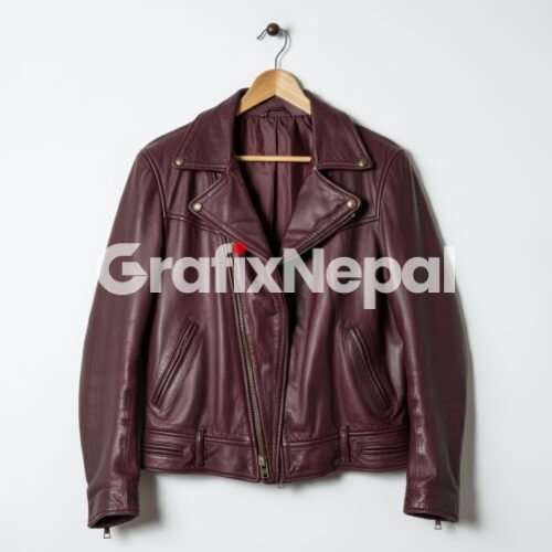 Elegant brandy color woman's leather jacket, photographed on ghost mannequin, isolated with white background. Front view.