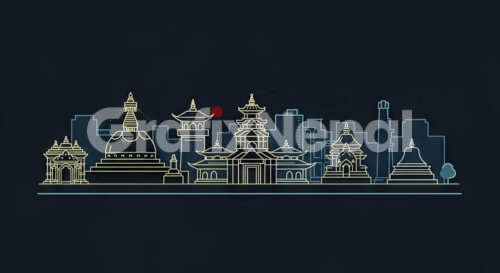 Kathmandu skyline, Nepal. Trendy vector illustration, linear style