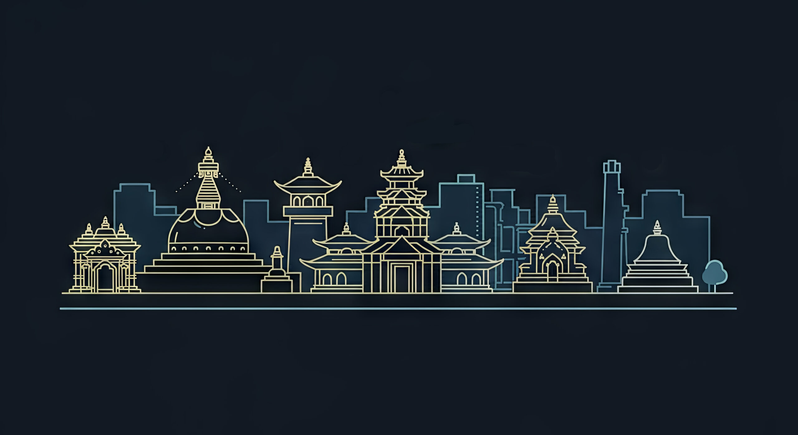 Kathmandu skyline, Nepal. Trendy vector illustration, linear style