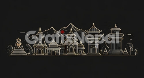 Kathmandu skyline, Nepal. Trendy vector illustration, linear style