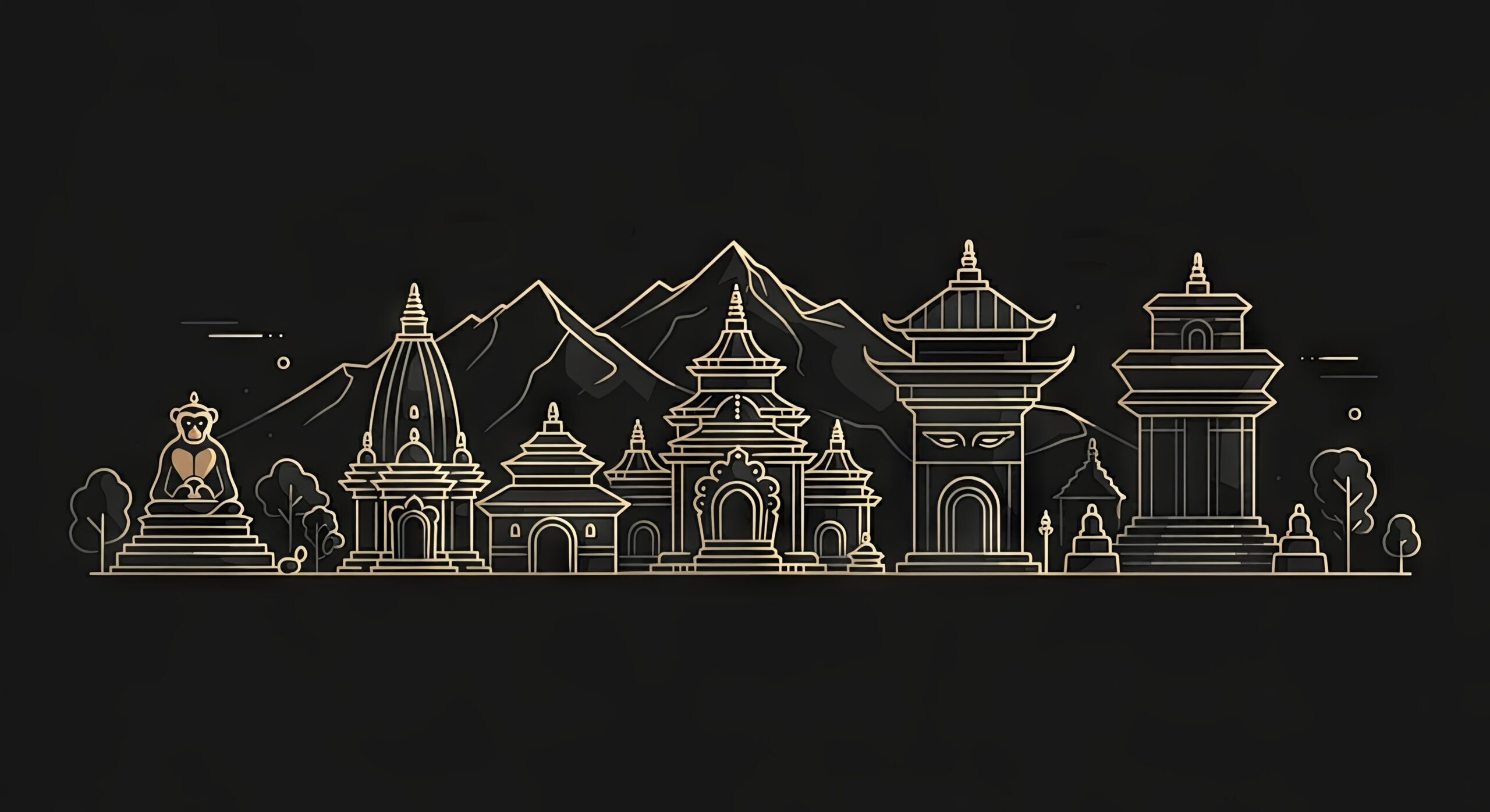 Kathmandu skyline, Nepal. Trendy vector illustration, linear style