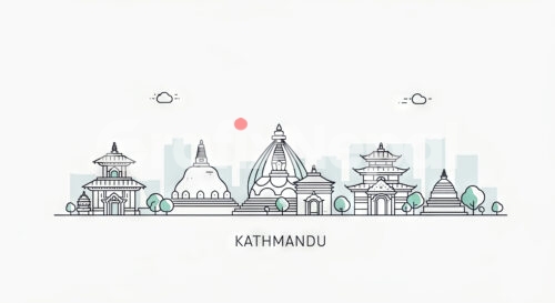 Kathmandu skyline, Nepal. Trendy vector illustration, linear style