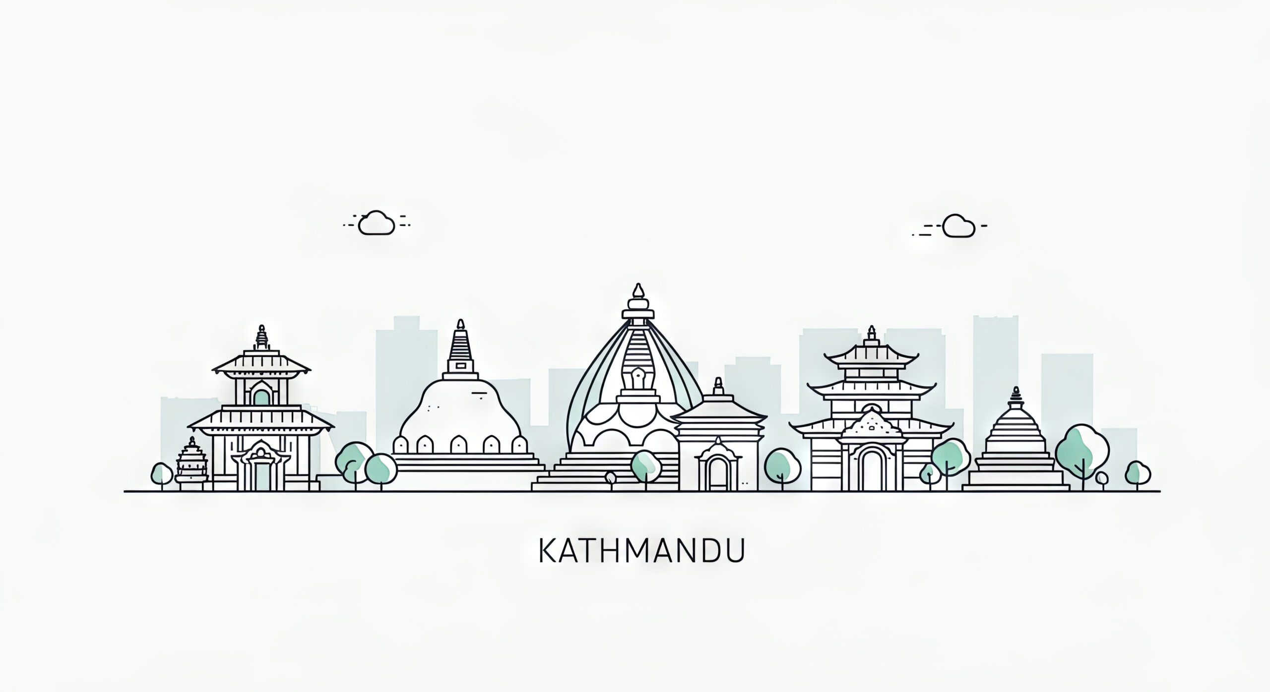 Kathmandu skyline, Nepal. Trendy vector illustration, linear style