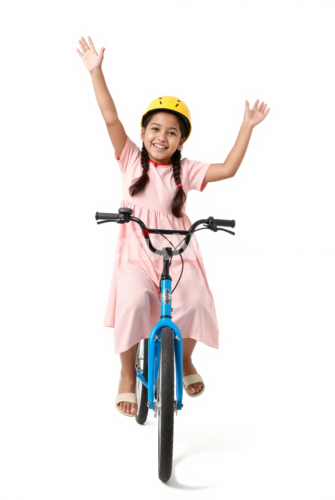 A happy Nepali girl on a blue bicycle