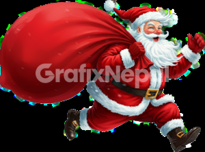 Santa running with gifts